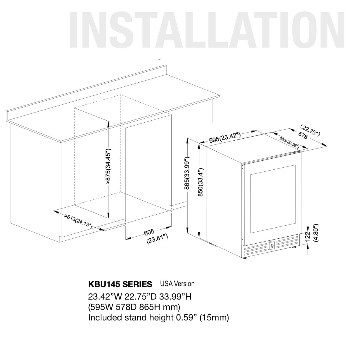 24 Inch Under Counter LOW-E Glass Door Dual Zone Wine Cooler - KBU145DX