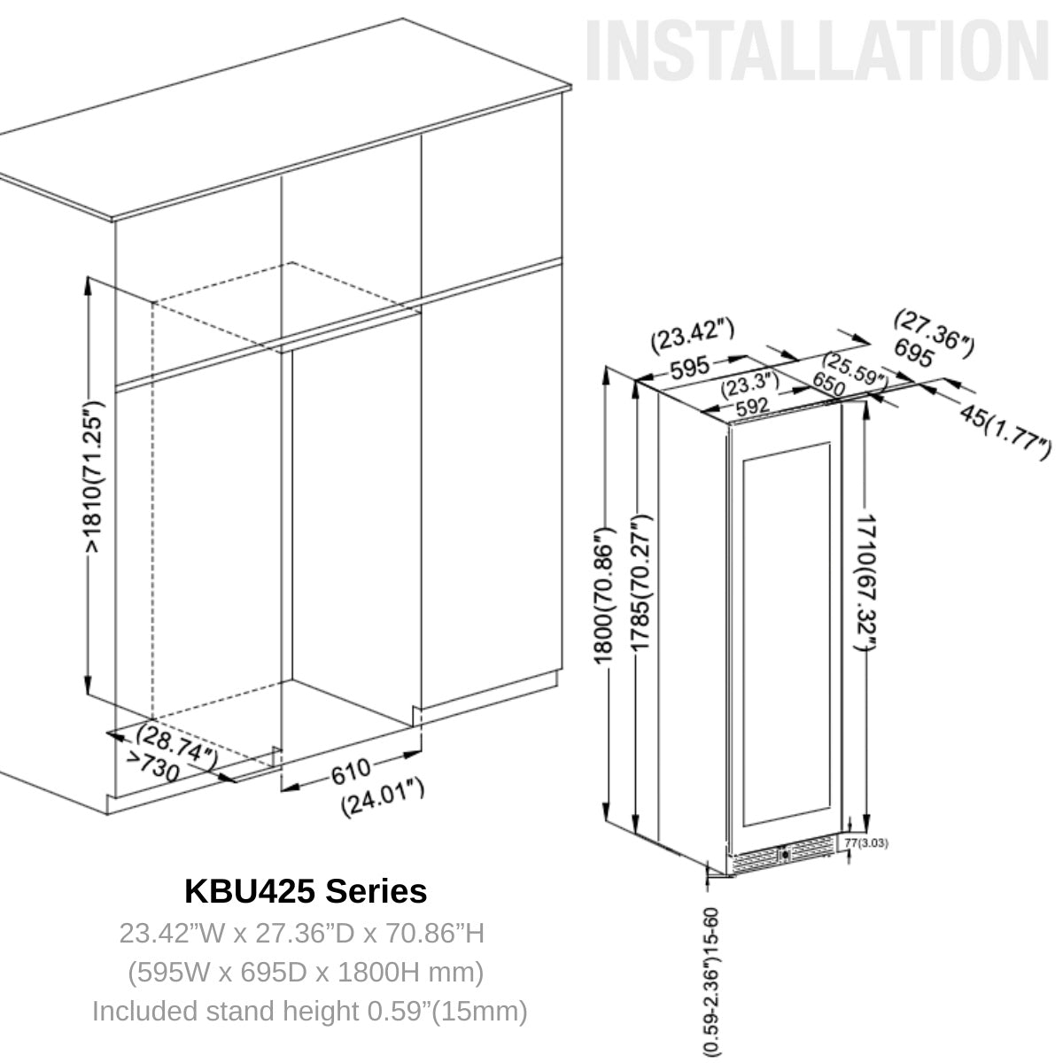 Large Beverage Refrigerator With Low-E Glass Door- KBU425BX