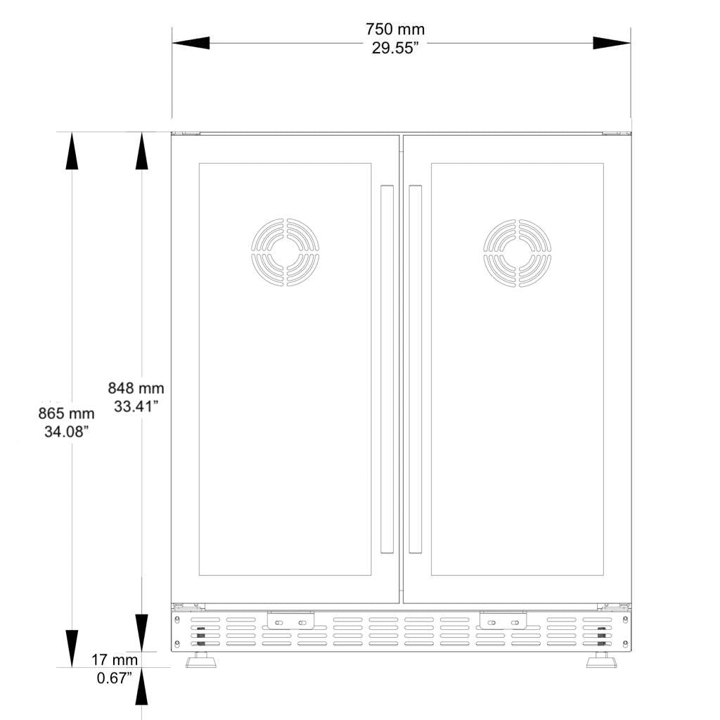 30" inch Under Counter Low-E Glass Door Wine and Beer Cooler Combo-KBUSF66BW