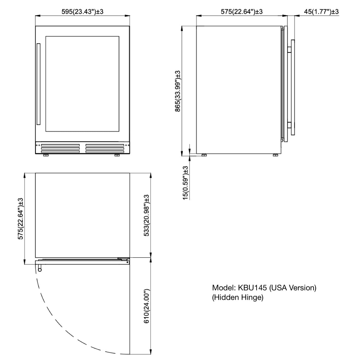 24 Inch Under Counter LOW-E Glass Door Single Zone Wine Cooler - KBU145WX