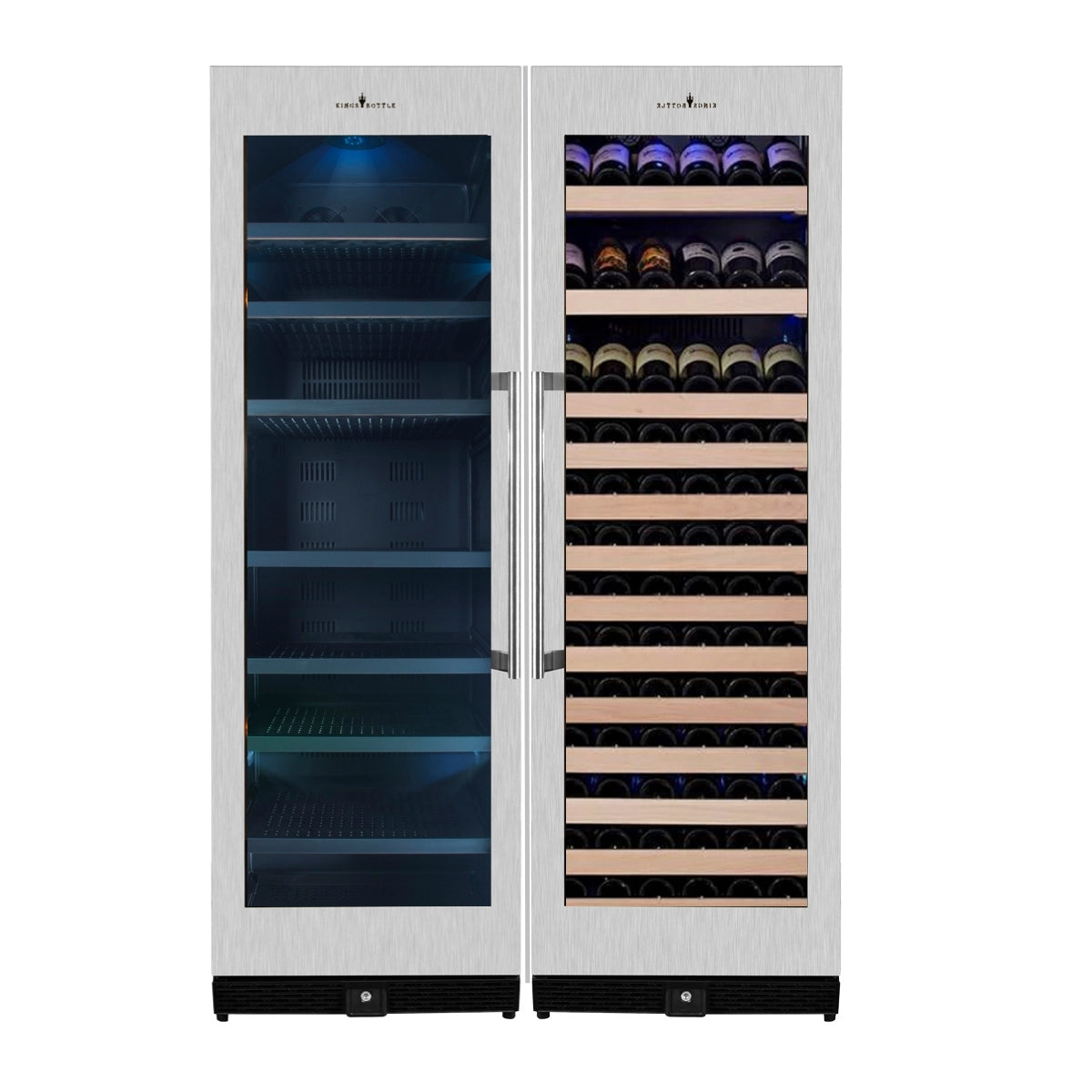 72" Large Wine And Beverage Cooler Drinks Combo With Clear Door with  Stainless Steel- KBU170BW2