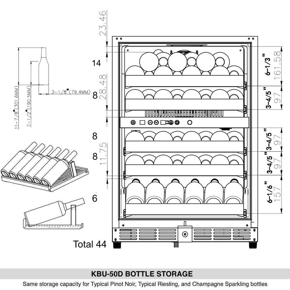 44 Bottles 24" Inch Under Counter Dual Zone Wine Cooler Drinks-KBU50DX