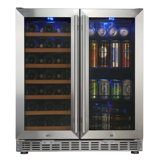 30" inch Under Counter Low-E Glass Door Wine and Beer Cooler Combo-KBUSF66BW