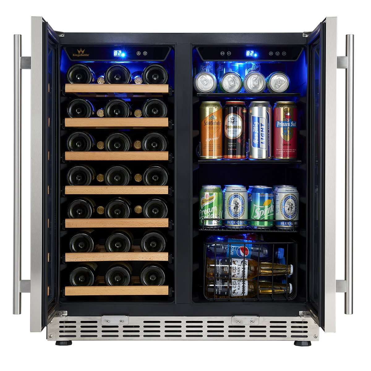 30" inch Under Counter Low-E Glass Door Wine and Beer Cooler Combo-KBUSF66BW