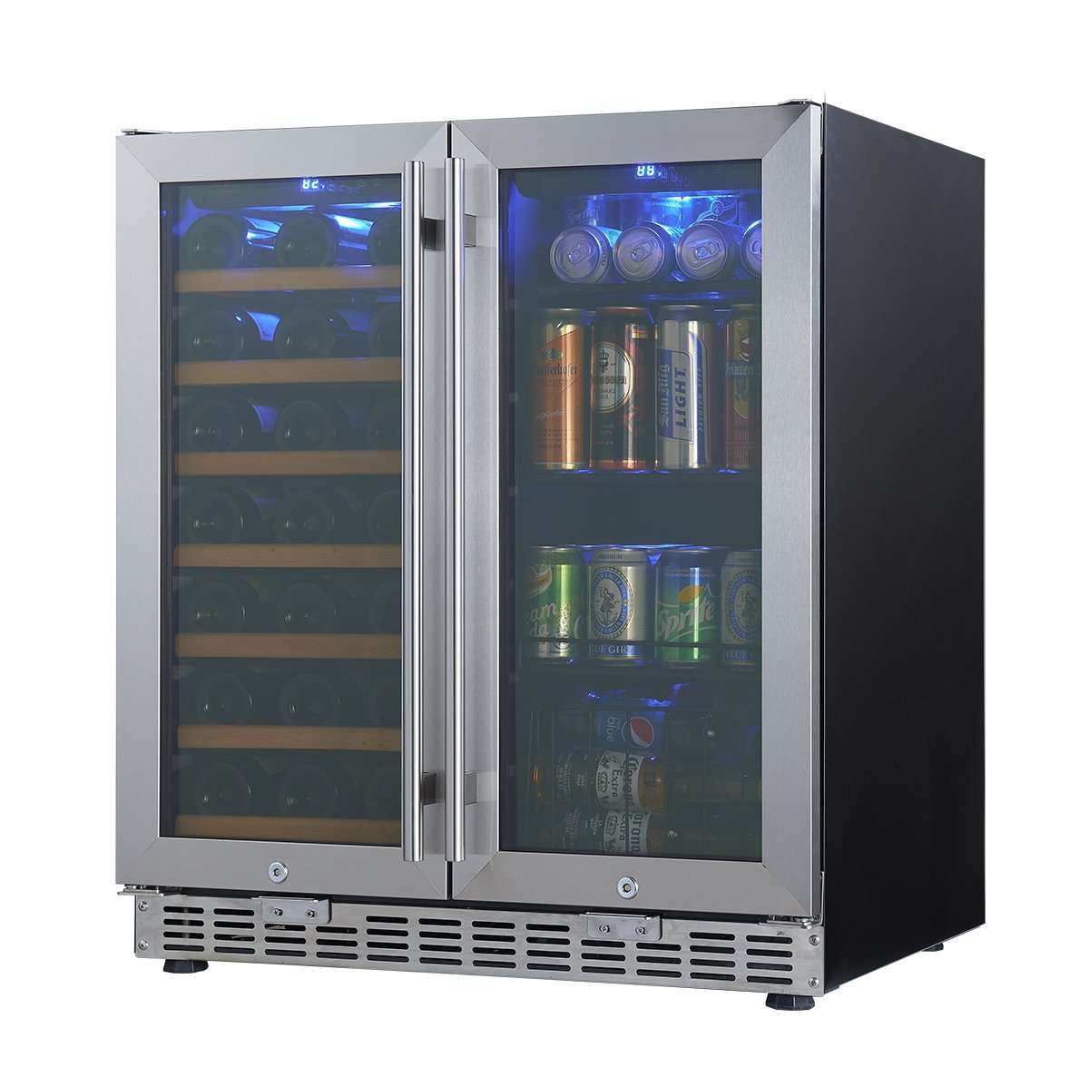 30" inch Under Counter Low-E Glass Door Wine and Beer Cooler Combo-KBUSF66BW