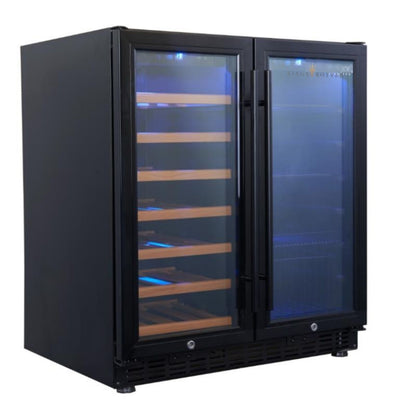 30" inch Under Counter Low-E Glass Door Wine and Beer Cooler Combo-KBUSF66BW