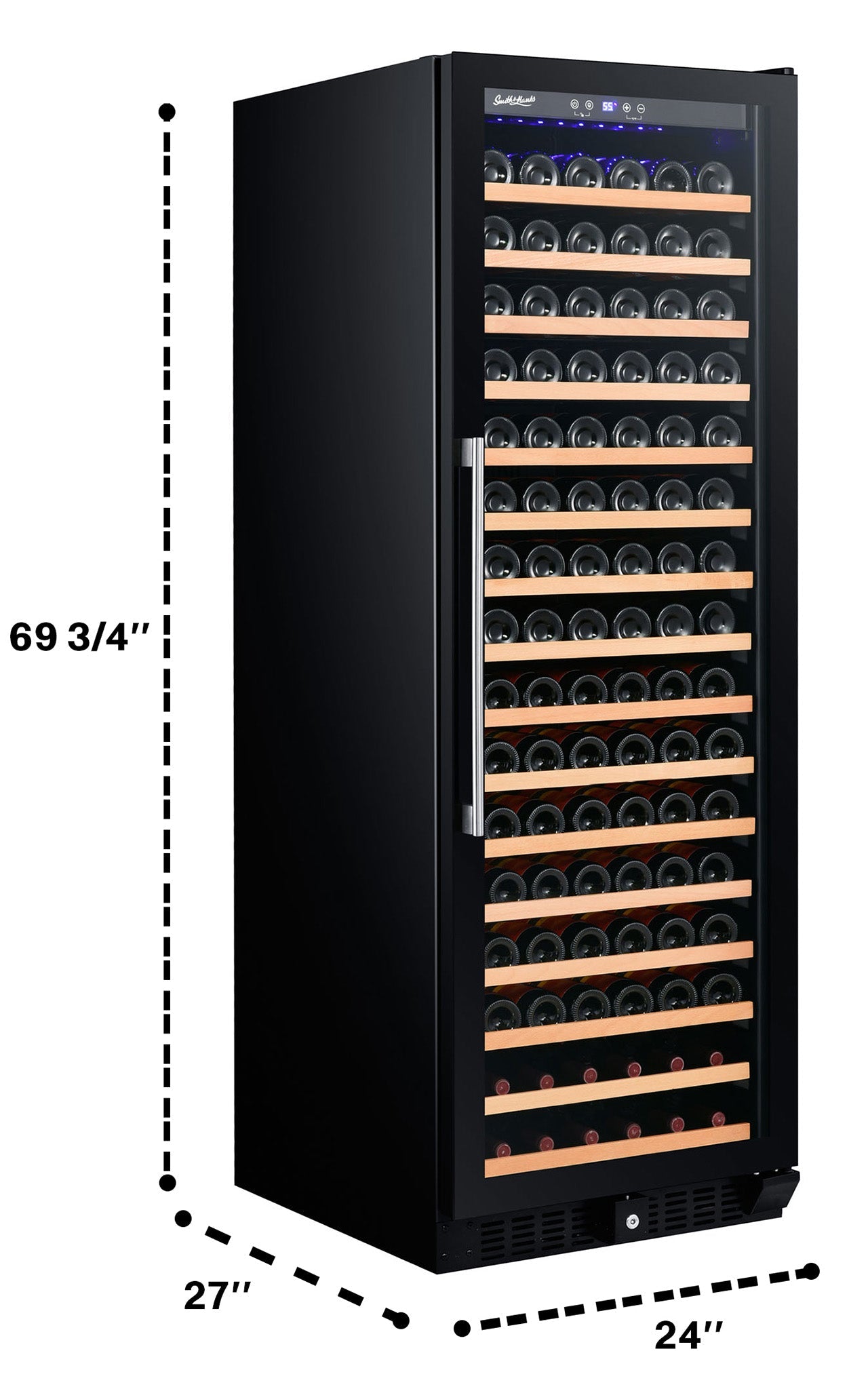 166 Bottle Single Zone Black Glass Wine Refrigerator- RE100014