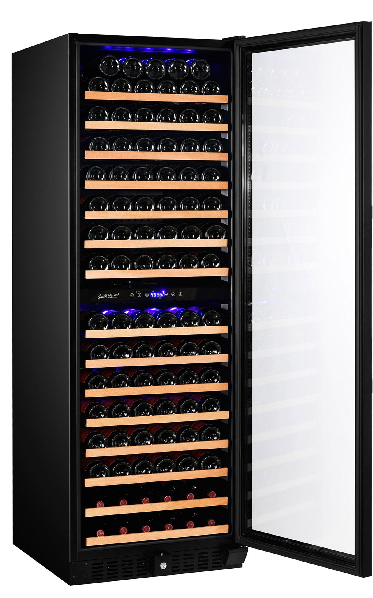 166 Bottle Dual Zone Black Glass Wine Refrigerator-RE100017