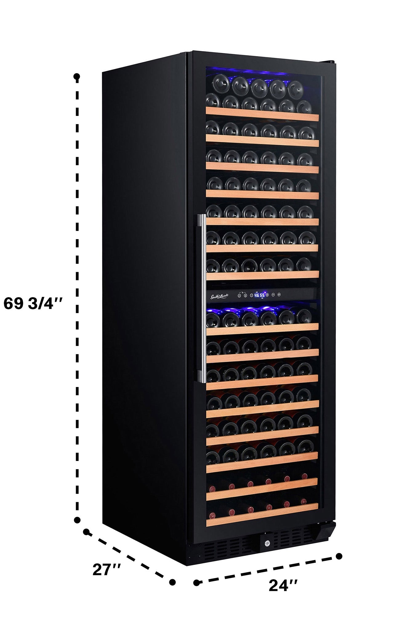 166 Bottle Dual Zone Black Glass Wine Refrigerator-RE100017