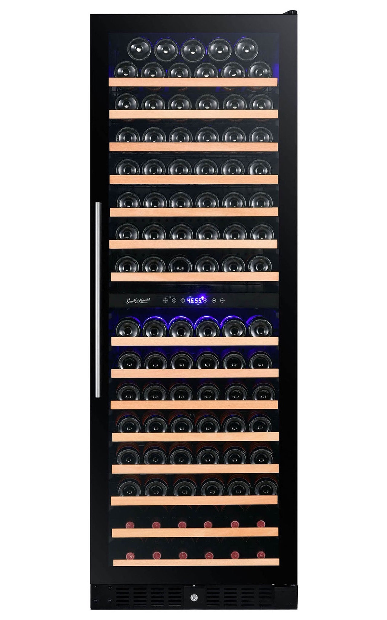 166 Bottle Dual Zone Black Glass Wine Refrigerator-RE100017