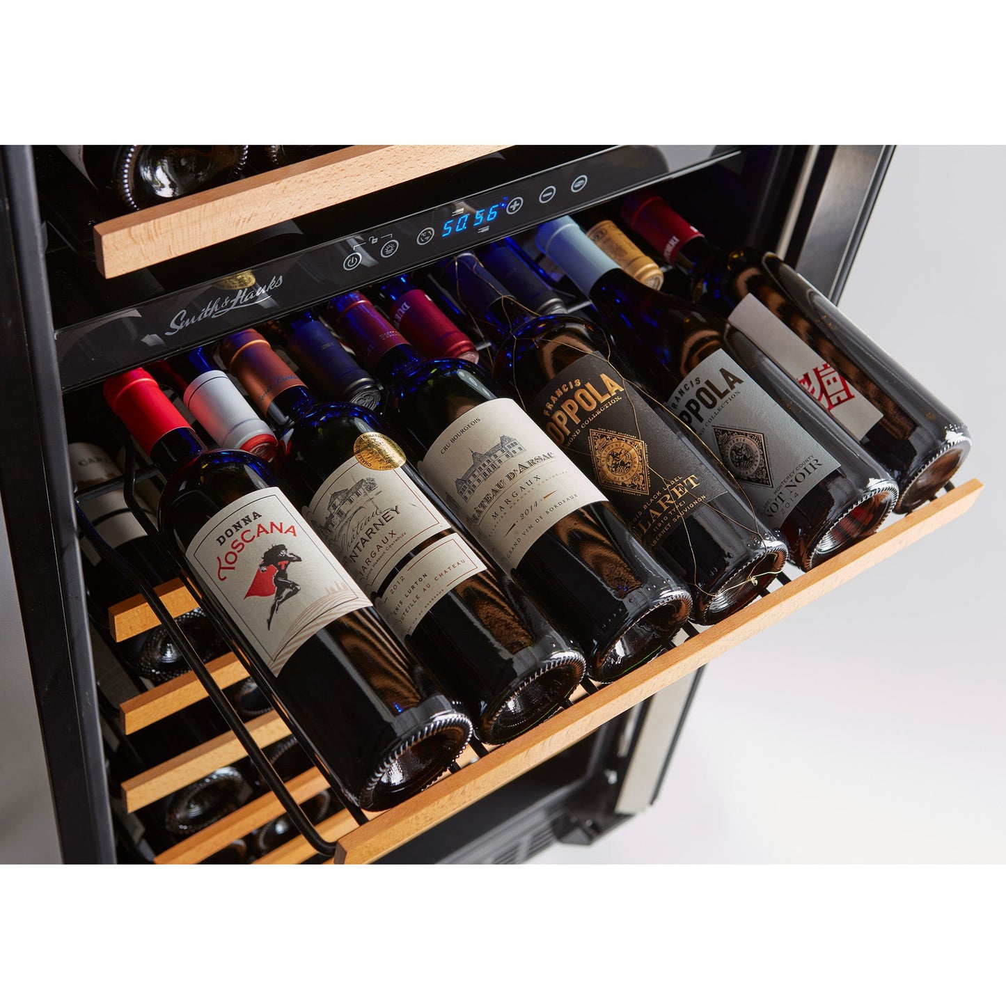 166 Bottle Dual Zone Black Glass Wine Refrigerator-RE100017