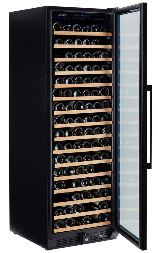 166 Bottle Black Stainless Wine Refrigerator, Single Zone- RE55003