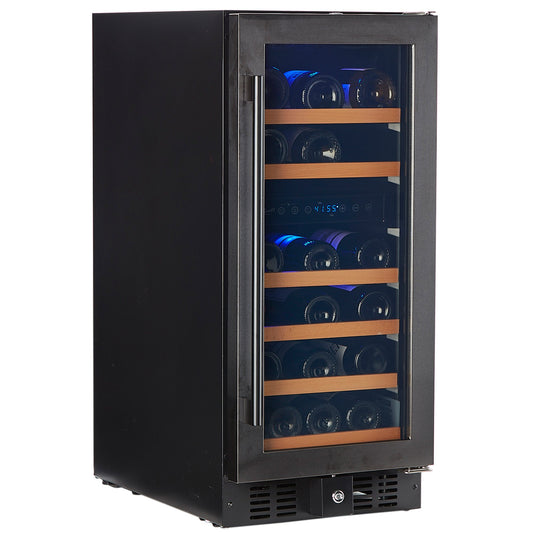 32 Bottle Black Stainless Under Counter Wine Cooler, Dual Zone-RE55006