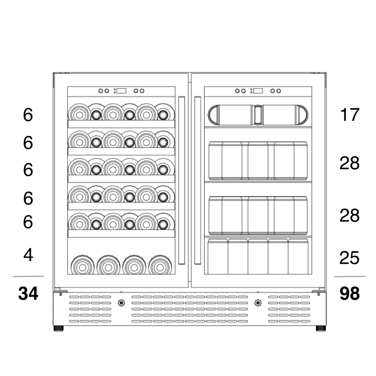 36" Beer and Wine Cooler Combination with Low-E Glass Door - KBU190BW