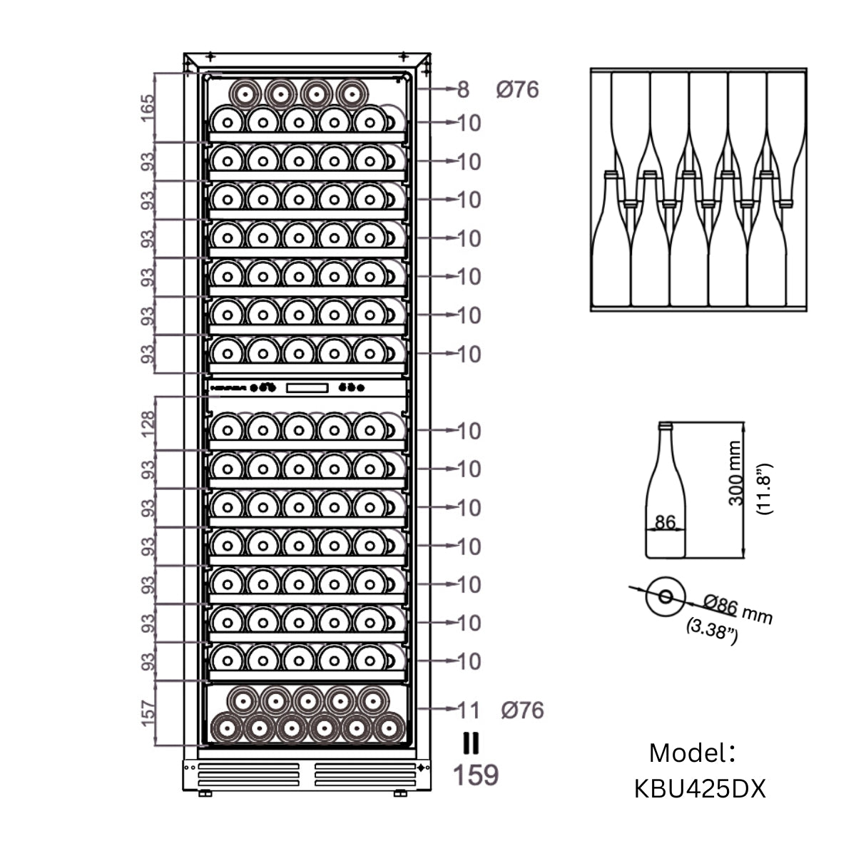 Upright Low-E Glass Door Dual Zone Large Wine Cooler-KBU425DX