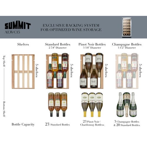 15" Wide Built-In Wine Cellar, ADA Compliant-ALWC15 Built-In Wine/Beverage Center SUMMIT 