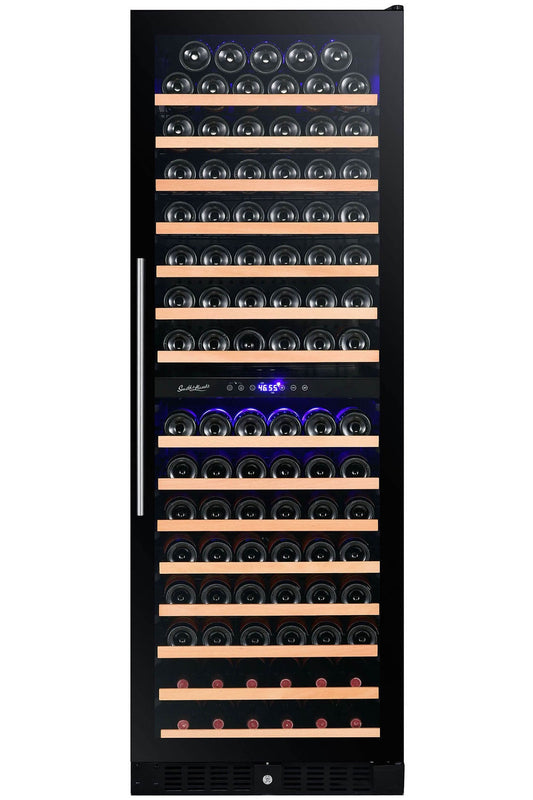 166 Bottle Dual Zone Black Glass Wine Refrigerator-RE100017