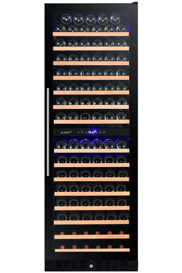 166 Bottle Dual Zone Black Glass Wine Refrigerator-RE100017